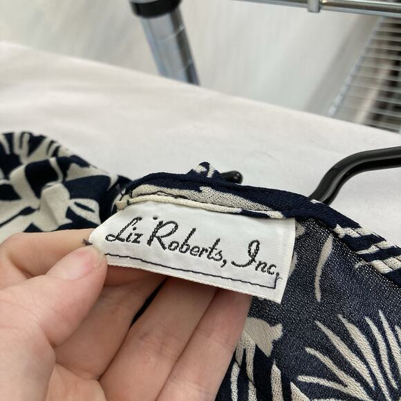 Vintage Liz Roberts 80’s Navy Floral‎ Boho Dress Est. Size M Retro Coastal - Picture 5 of 10